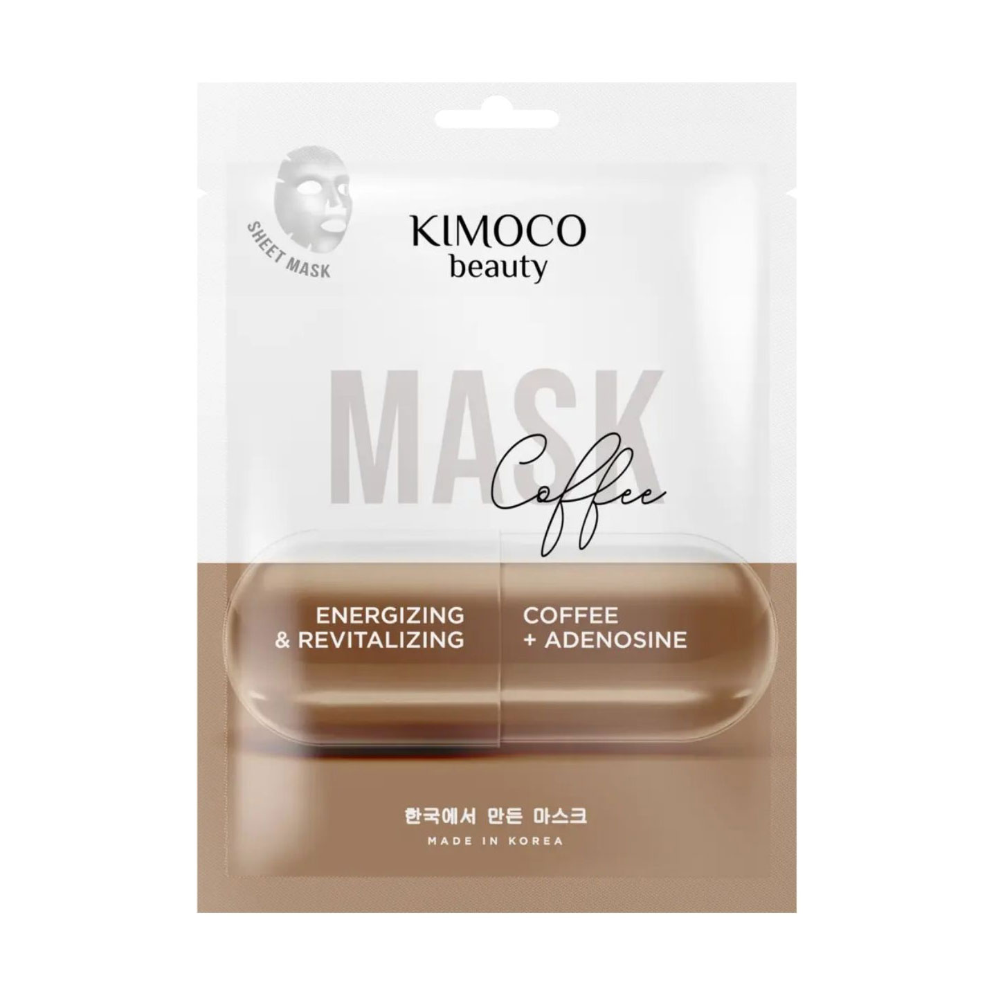 Енергетична відновлювальна тканинна маска для обличчя Kimoco Beauty Energizing &amp; Revitalizing Mask з кавою та аденозином, 23 мл